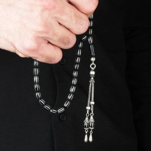 Gümüş Püsküllü Oltu Taşı Tesbih