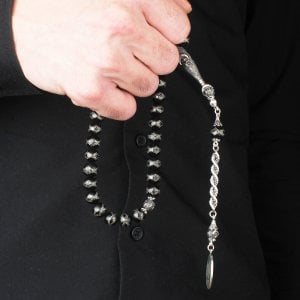 Gümüş Püsküllü Oltu Taşı Tesbih