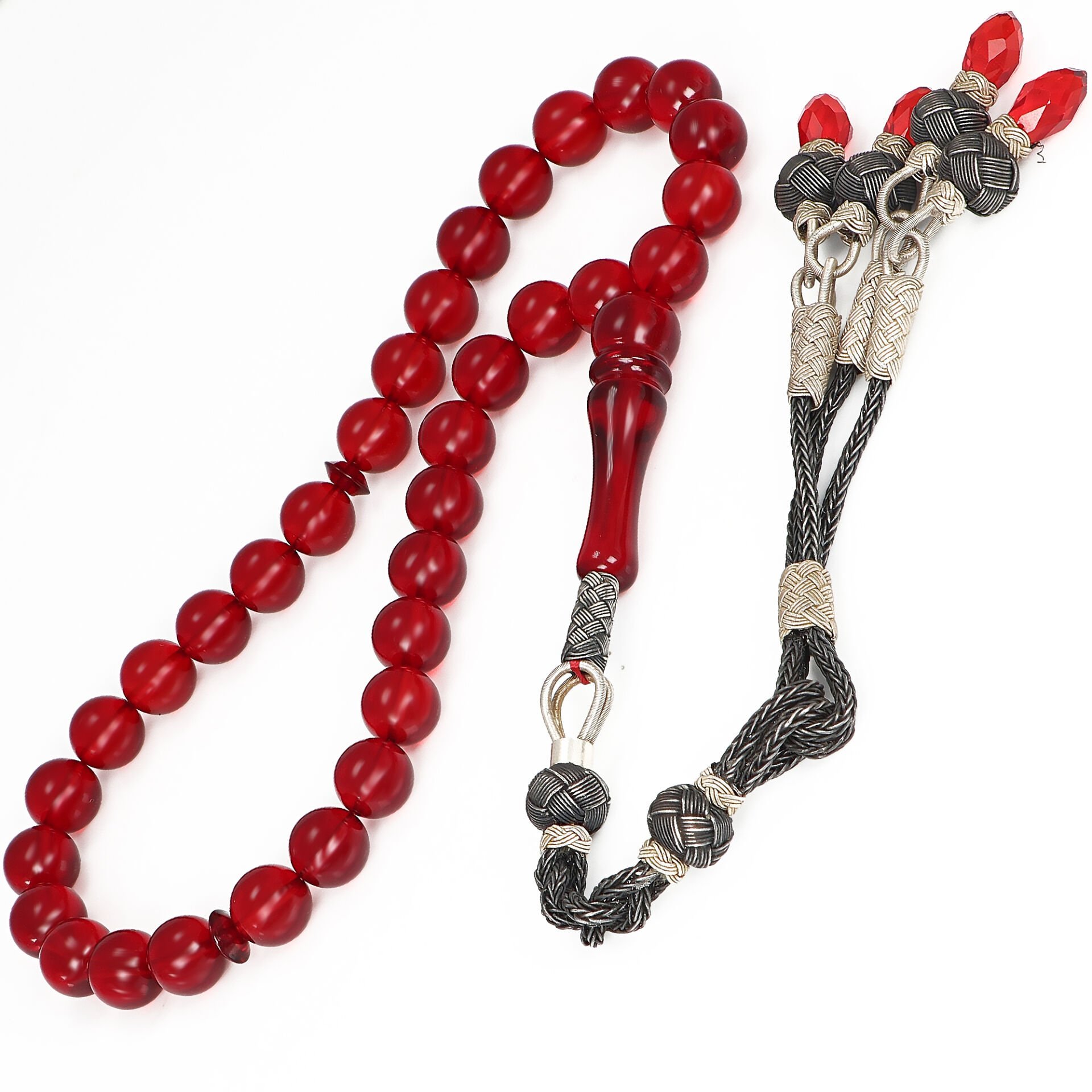 Kırmızı Tonda Kazaz Püsküllü Damla Kehribar