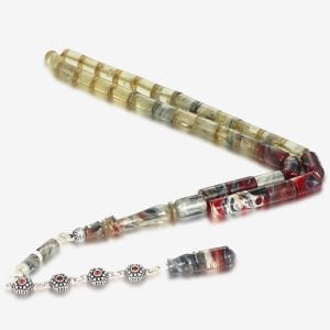 Kesme Model Gümüş Püsküllü Sıkma Kehribar Tesbih