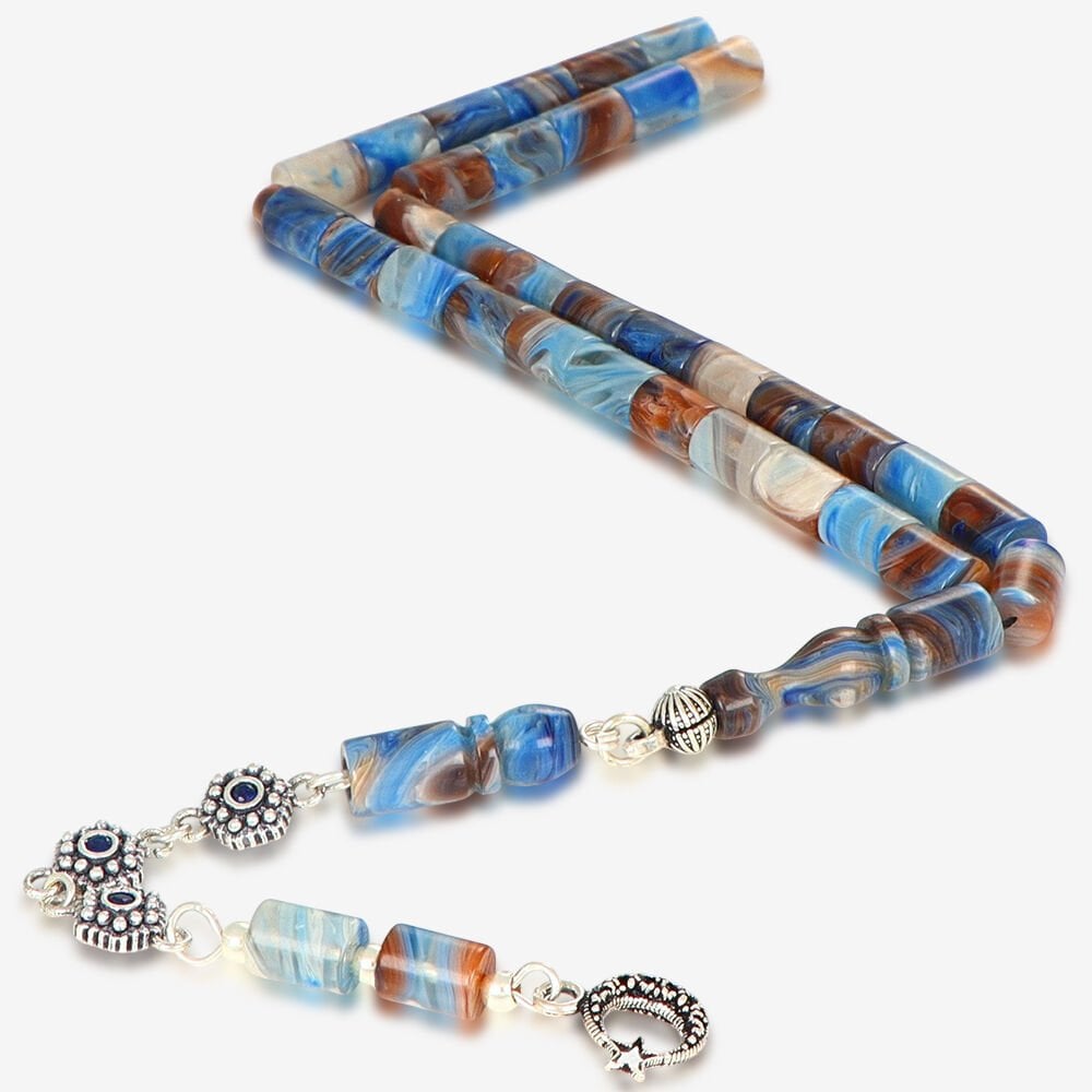 Kesme Model Gümüş Püsküllü Sıkma Kehribar Tesbih