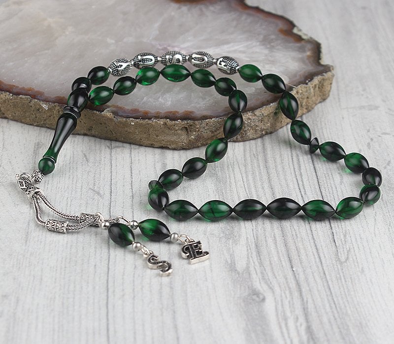 Gümüş Püsküllü Harfli ve İsimli Sıkma Kehribar Tesbih