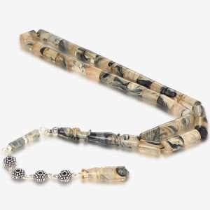 Kesme Model Gümüş Püsküllü Sıkma Kehribar Tesbih