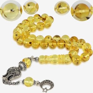 İri Ufaklı Her Tanesi Sinek Fosilli Doğal Damla Kehribar Tesbih