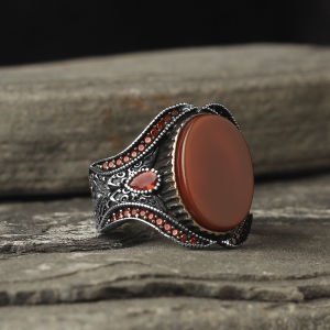 Akik Taşlı 925 Ayar Erkek Gümüş Yüzük
