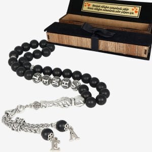 Bafon Püskül İsimli ve Harfli Kutulu Oniks Tesbih