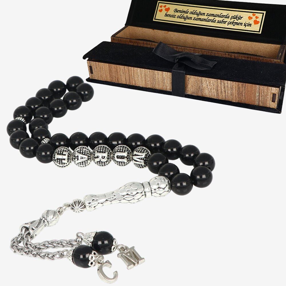 Bafon Püskül İsimli ve Harfli Kutulu Oniks Tesbih