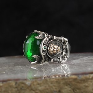 Aslan Simgeli Kristal Kesim Zirkon Taşlı 925 Ayar Gümüş Erkek Yüzük