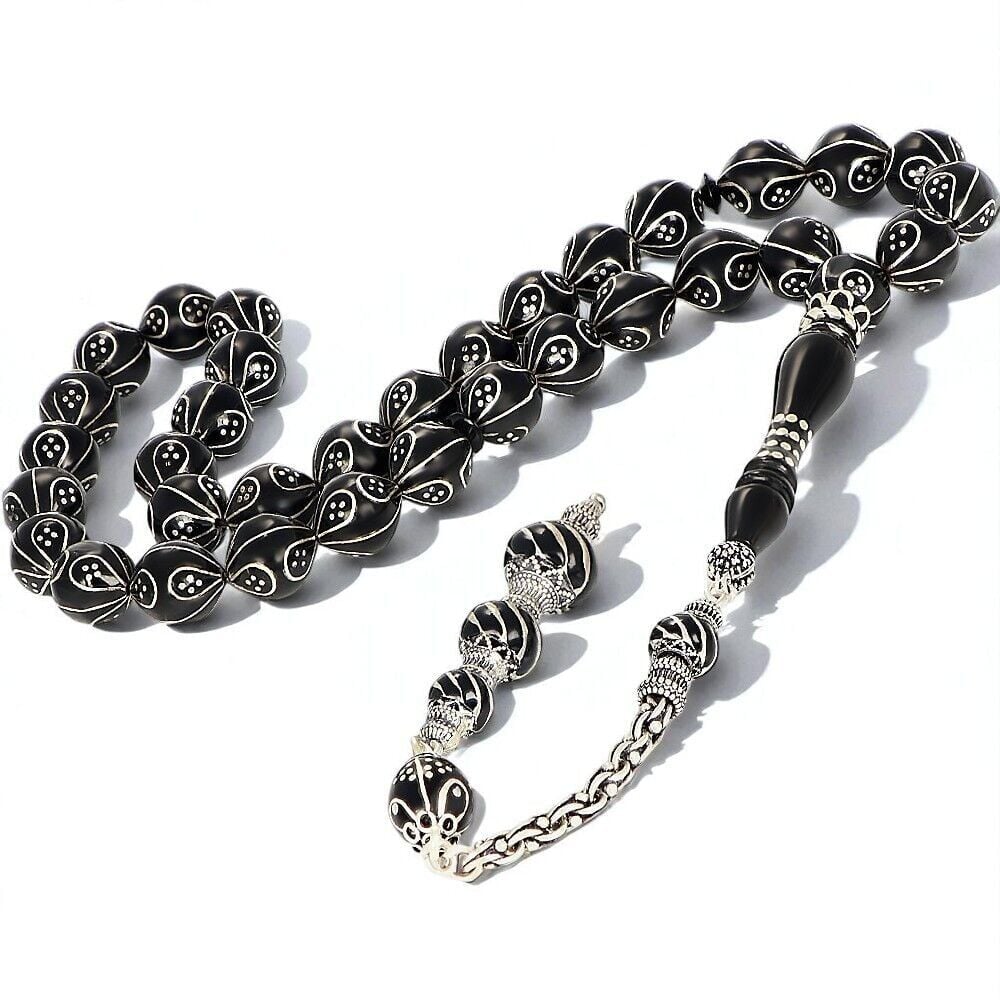 Gümüş Püsküllü Erzurum Oltu Taşı Tesbih