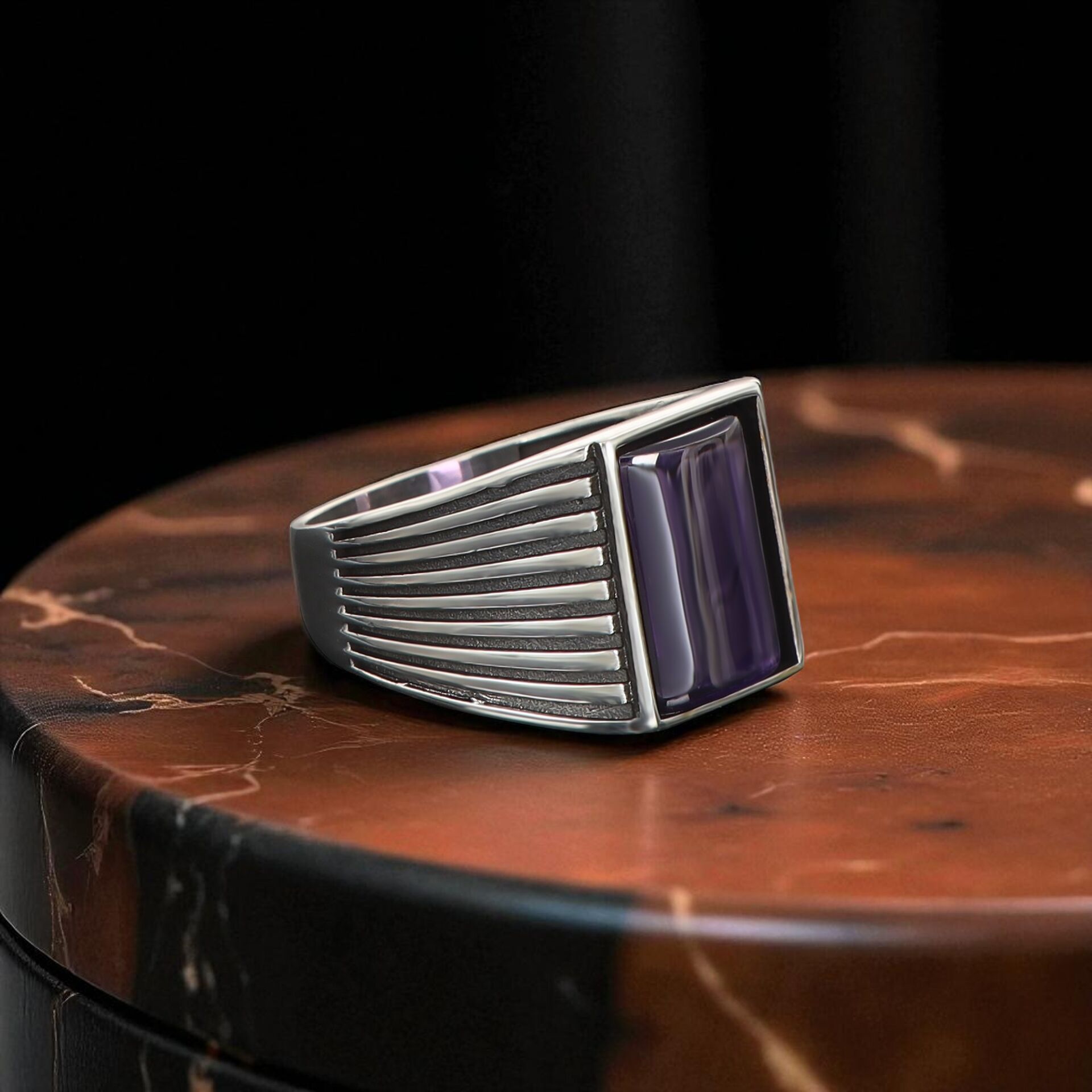 Ametist Taşlı 925 Ayar Erkek Gümüş Yüzük