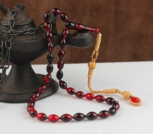 Gümüş Kazaz Püsküllü Hareli Ateş Kehribar Tesbih