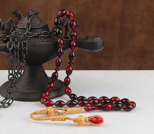Gümüş Kazaz Püsküllü Hareli Ateş Kehribar Tesbih