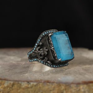 Paraiba Taşlı 925 Ayar Erkek Gümüş Yüzük