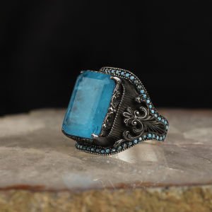 Paraiba Taşlı 925 Ayar Erkek Gümüş Yüzük
