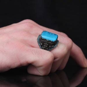 Paraiba Taşlı 925 Ayar Erkek Gümüş Yüzük