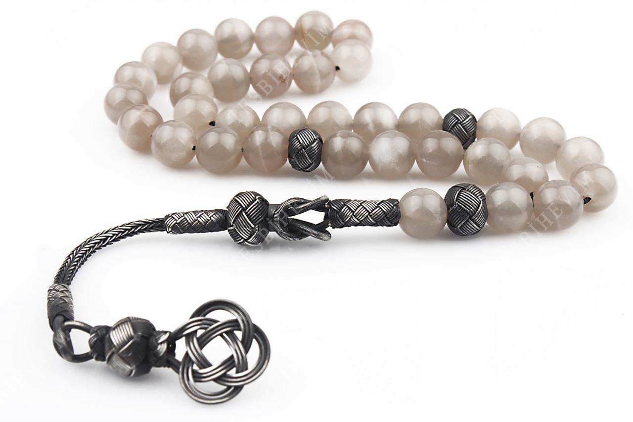 1000 Ayar Gümüş Kazaz Püsküllü Ay Taşı Tesbih