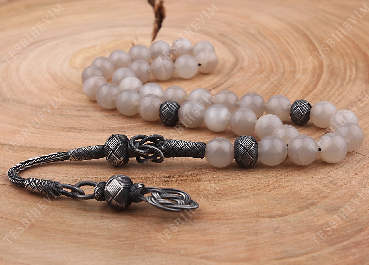 1000 Ayar Gümüş Kazaz Püsküllü Ay Taşı Tesbih