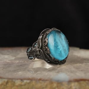 Paraiba Mavi Taşlı 925 Ayar Erkek Gümüş Yüzük