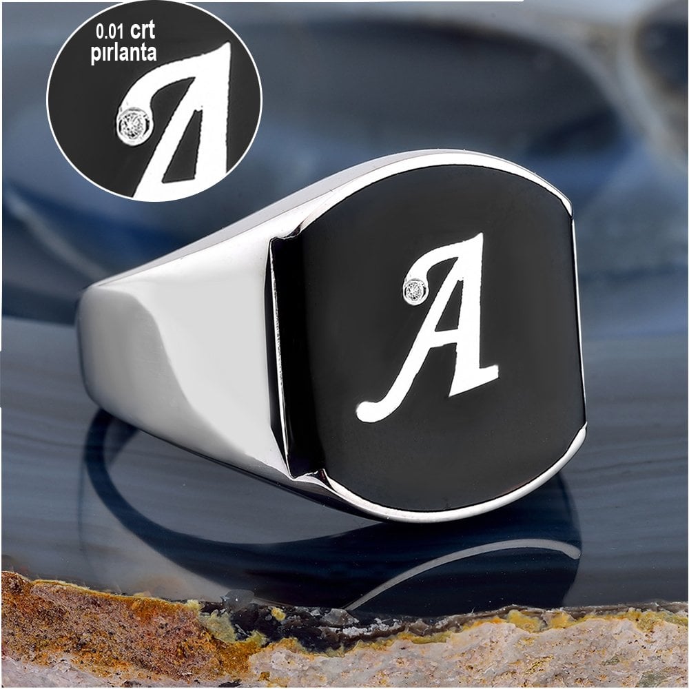 Pırlantalı Kişiye Özel Harfli Gümüş Yüzük (0,01crt)