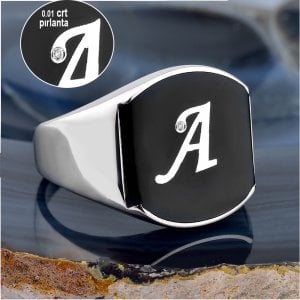 Pırlantalı Kişiye Özel Harfli Gümüş Yüzük (0,01crt)