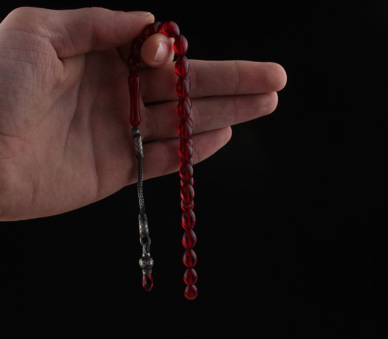 Ateş Kehribar Tesbih 1000 Ayar Gümüş Kazaz Püskül