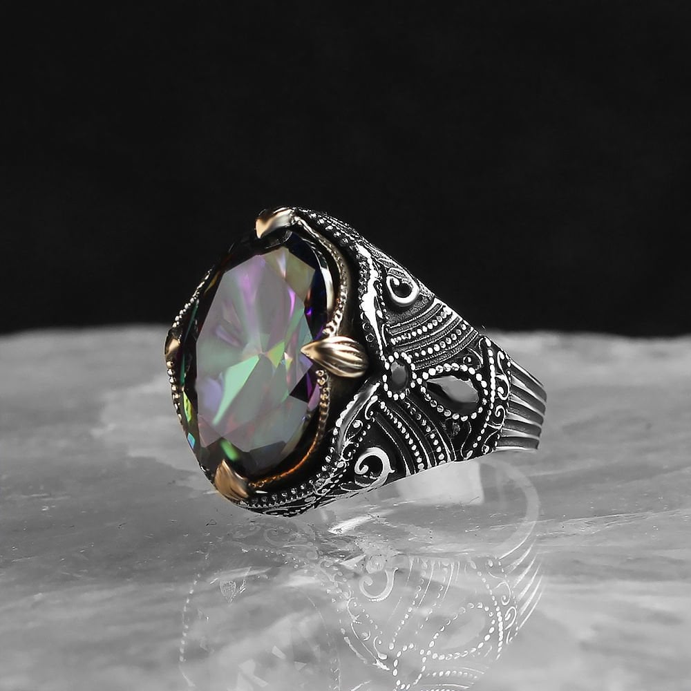 Mistik Topaz Taşlı 925 Ayar Erkek Gümüş Yüzük