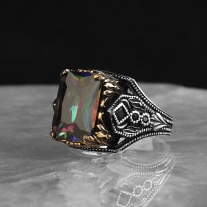 Mistik Topaz Taşlı 925 Ayar Erkek Gümüş Yüzük