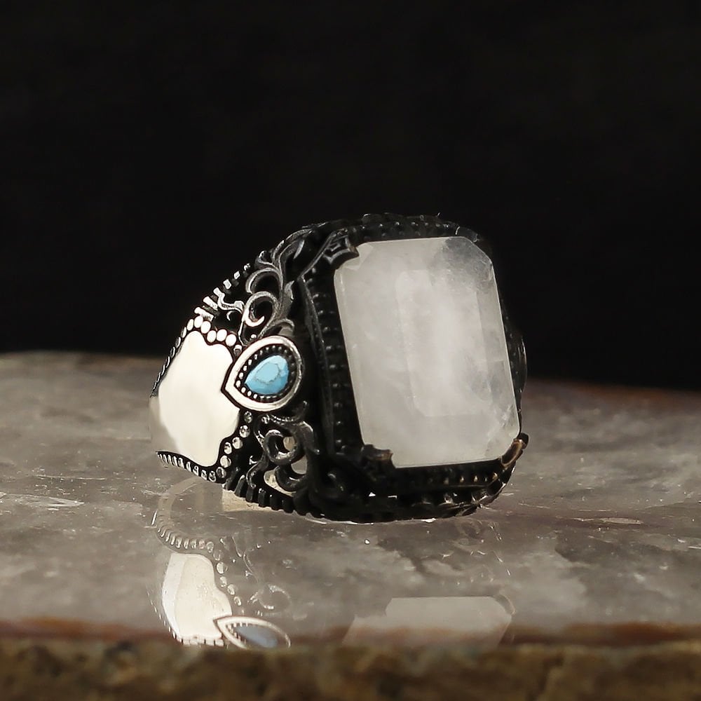 Paraiba Taşlı 925 Ayar Erkek Gümüş Yüzük