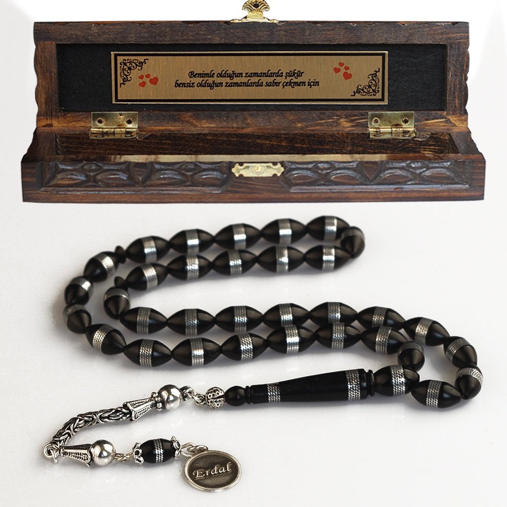 Kişiye Özel Gümüş İsim Yazılı Kutulu Kuka Tesbih