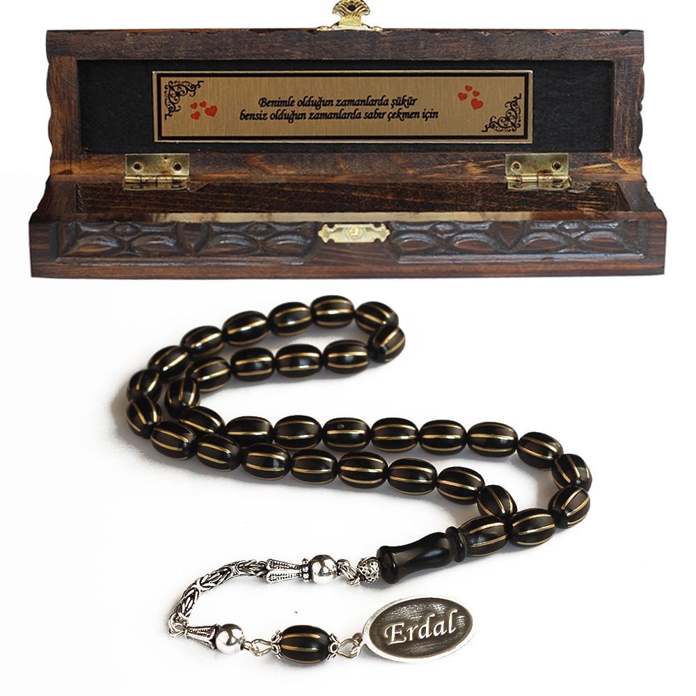 Kişiye Özel Gümüş İsim Yazılı Kutulu Oltu Tesbih