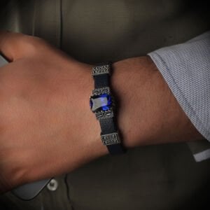 Zirkon Taşlı Derili 925 Ayar Erkek Gümüş Bileklik