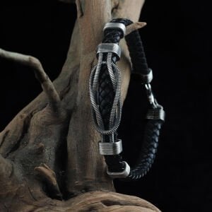 Burgu Model 925 Ayar Erkek Gümüş Deri Bileklik