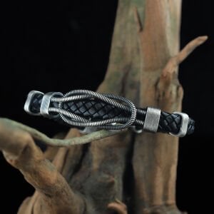 Burgu Model 925 Ayar Erkek Gümüş Deri Bileklik