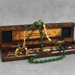 Harfli İsimli Gümüş Püsküllü Kutulu Kehribar Tesbih