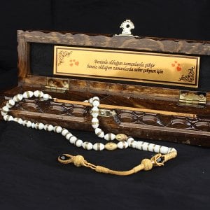 Gümüş Kazaz Püsküllü Harfli Kutulu Deve Kemiği Tesbih