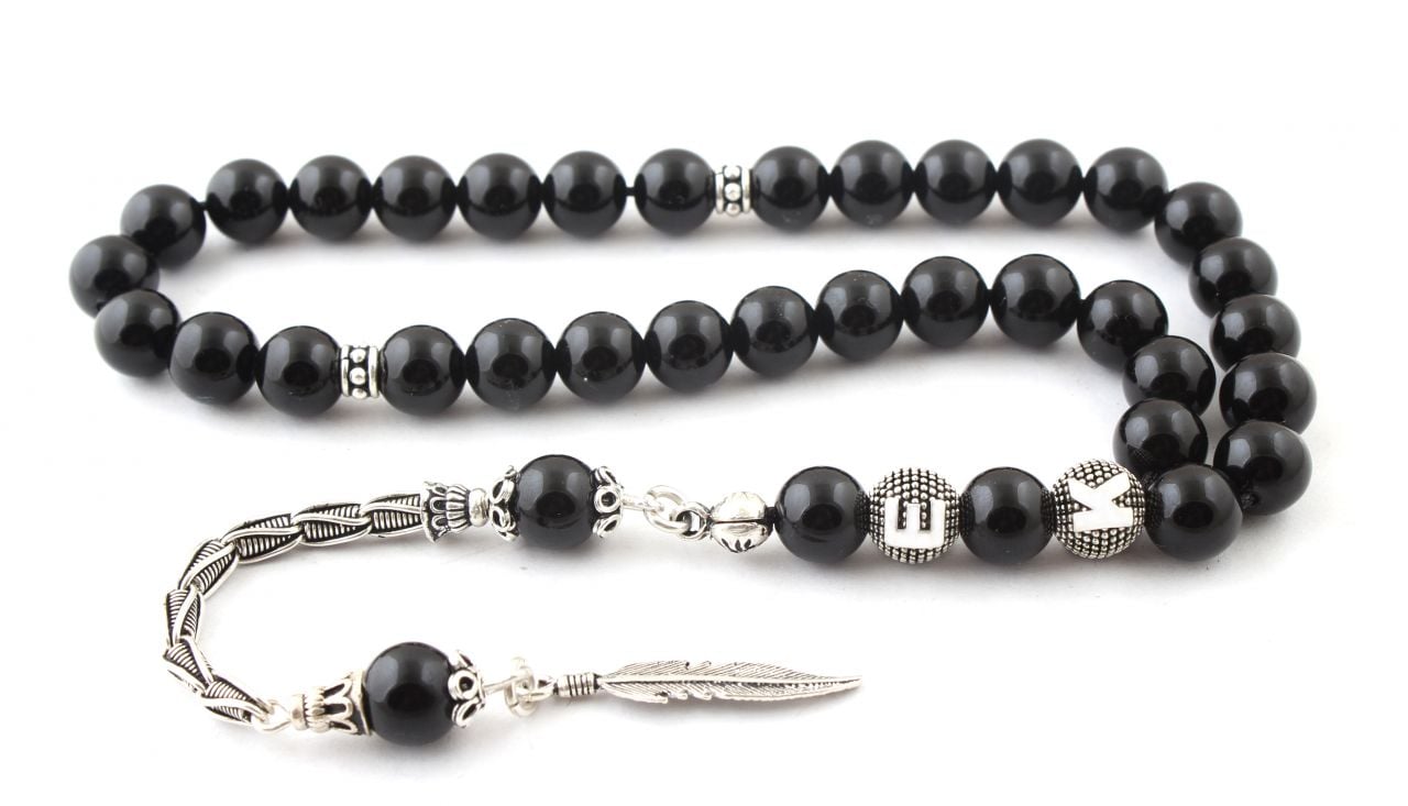 Gümüş Püskül ve Harfli Oniks Taşı Tesbih