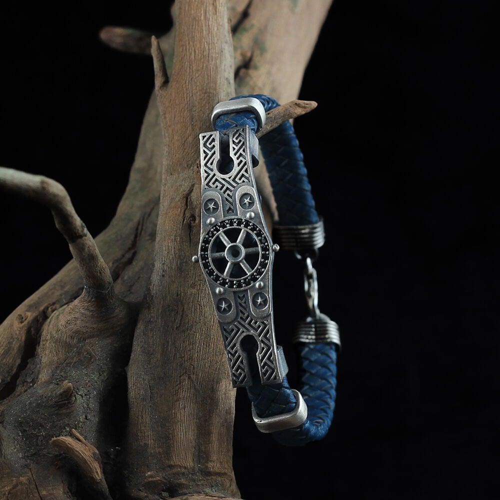 Dümen Model 925 Ayar Erkek Gümüş Deri Bileklik