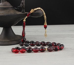 14 Ayar Altın Püsküllü Ateş Kehribar Tesbih