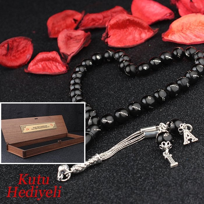 Gümüş Püsküllü Hrafli  Oltu Taşı Tesbih