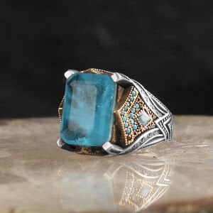 Mavi Paraiba Taşlı 925 Ayar Erkek Gümüş Yüzük