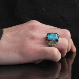 Mavi Paraiba Taşlı 925 Ayar Erkek Gümüş Yüzük