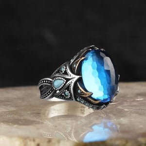 Aqua Marine Taşlı 925 Ayar Erkek Gümüş Yüzük