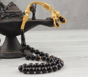 Gümüş Kazaz Püsküllü Oltu Taşı Tesbih