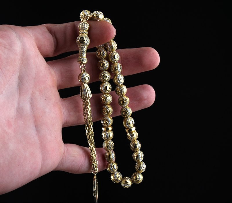 Zirkon Taşlı Ayyıldızlı Gümüş Tesbih