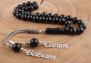 Canım Babam Yazılı Oltu Taşı Tesbih