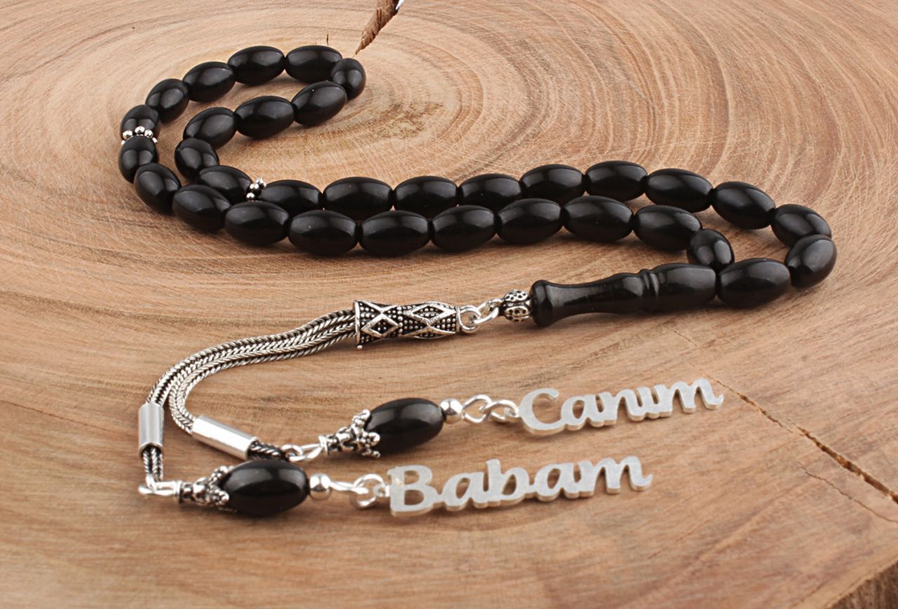 Canım Babam Yazılı Oltu Taşı Tesbih