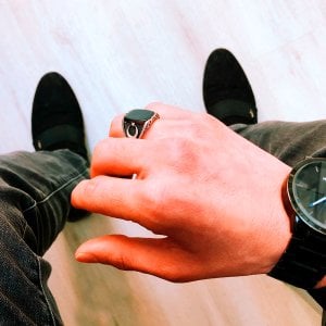 Oniks Taşlı Ayyıldızlı 925 Ayar Gümüş Yüzük