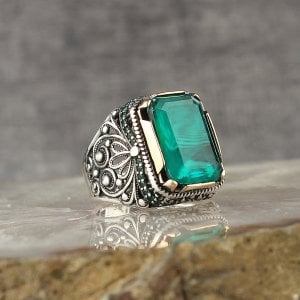 Paraiba Taşlı 925 Ayar Gümüş Erkek Yüzük