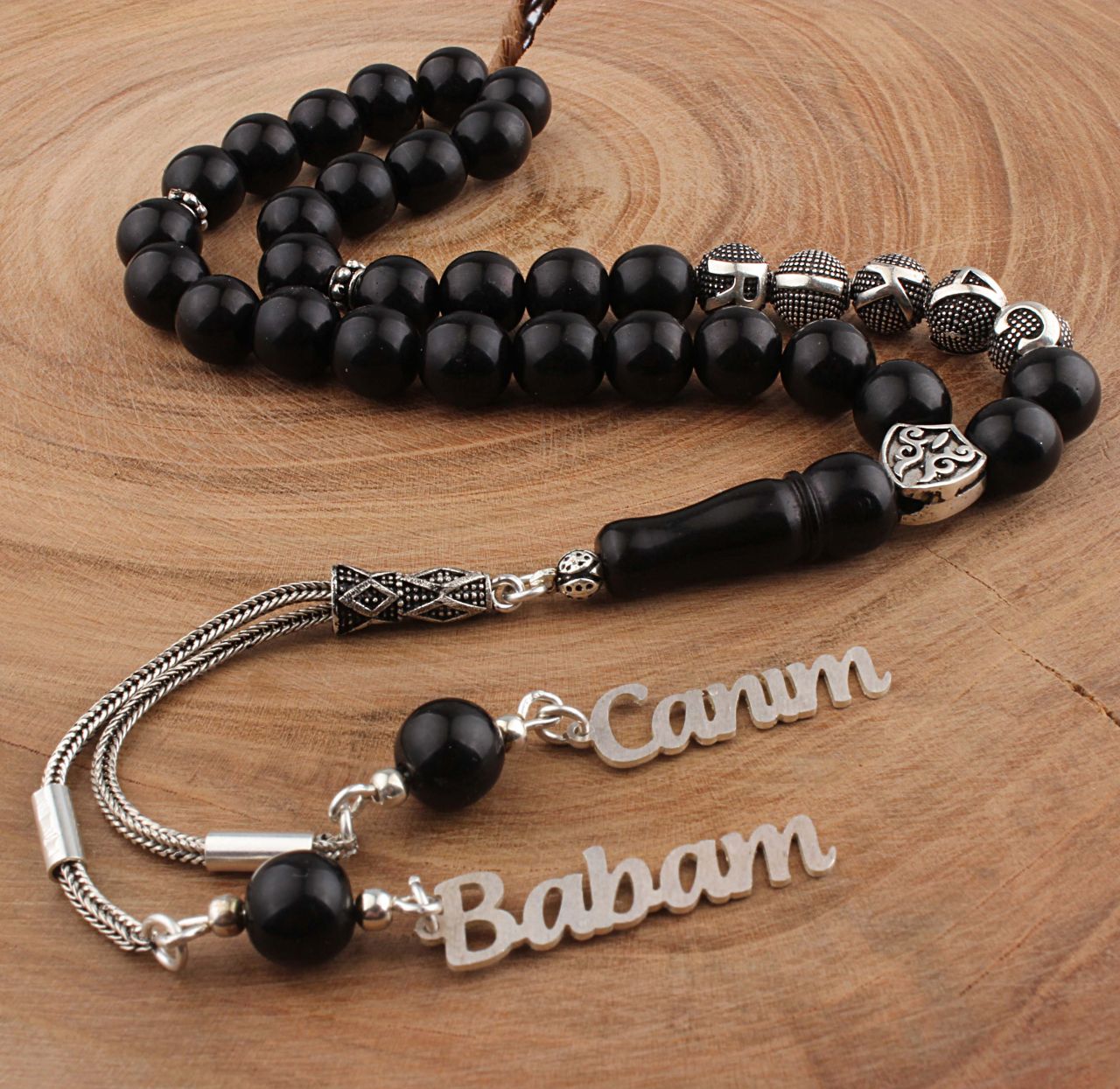 Canım Babam ve İsim Yazılı Oltu Taşı Tesbih