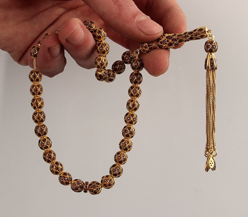 Özel İşçilikli Zirkon Taşlı İşlemeli 925 Ayar Gümüş Tesbih